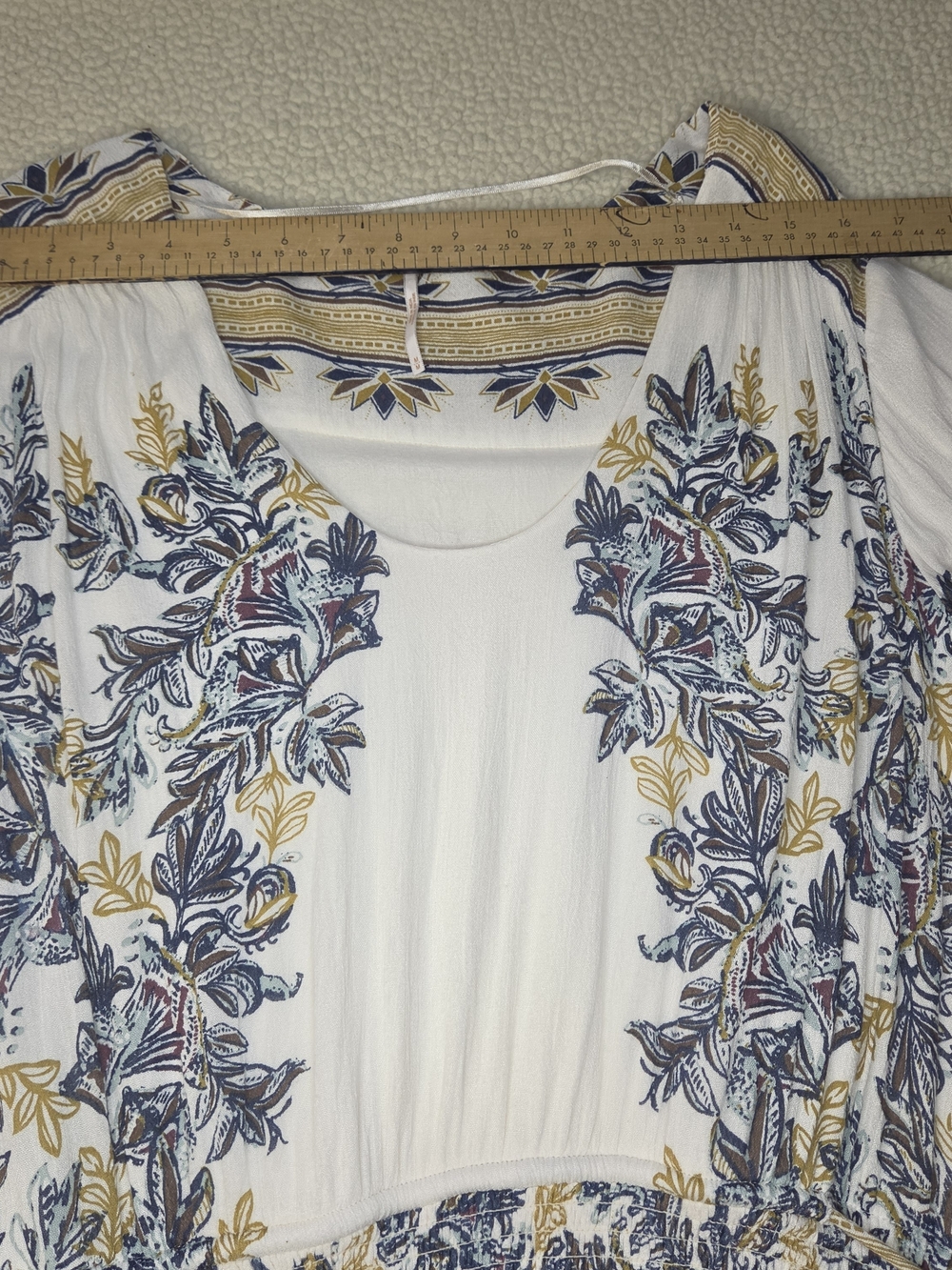 Free People White Floral Boho Smocked-Waist Dress Size M Medium With Waist Ties - Picture 5 of 9